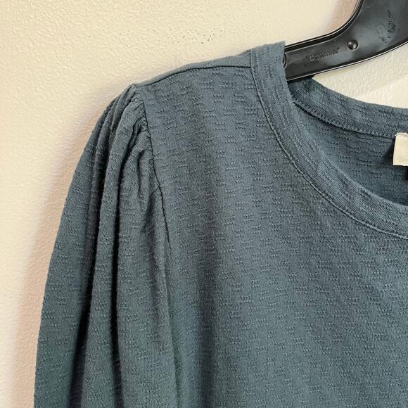 Loft Textured Slate Gray Long Sleeve Puff Sleeve Top Size Small - Picture 3 of 6